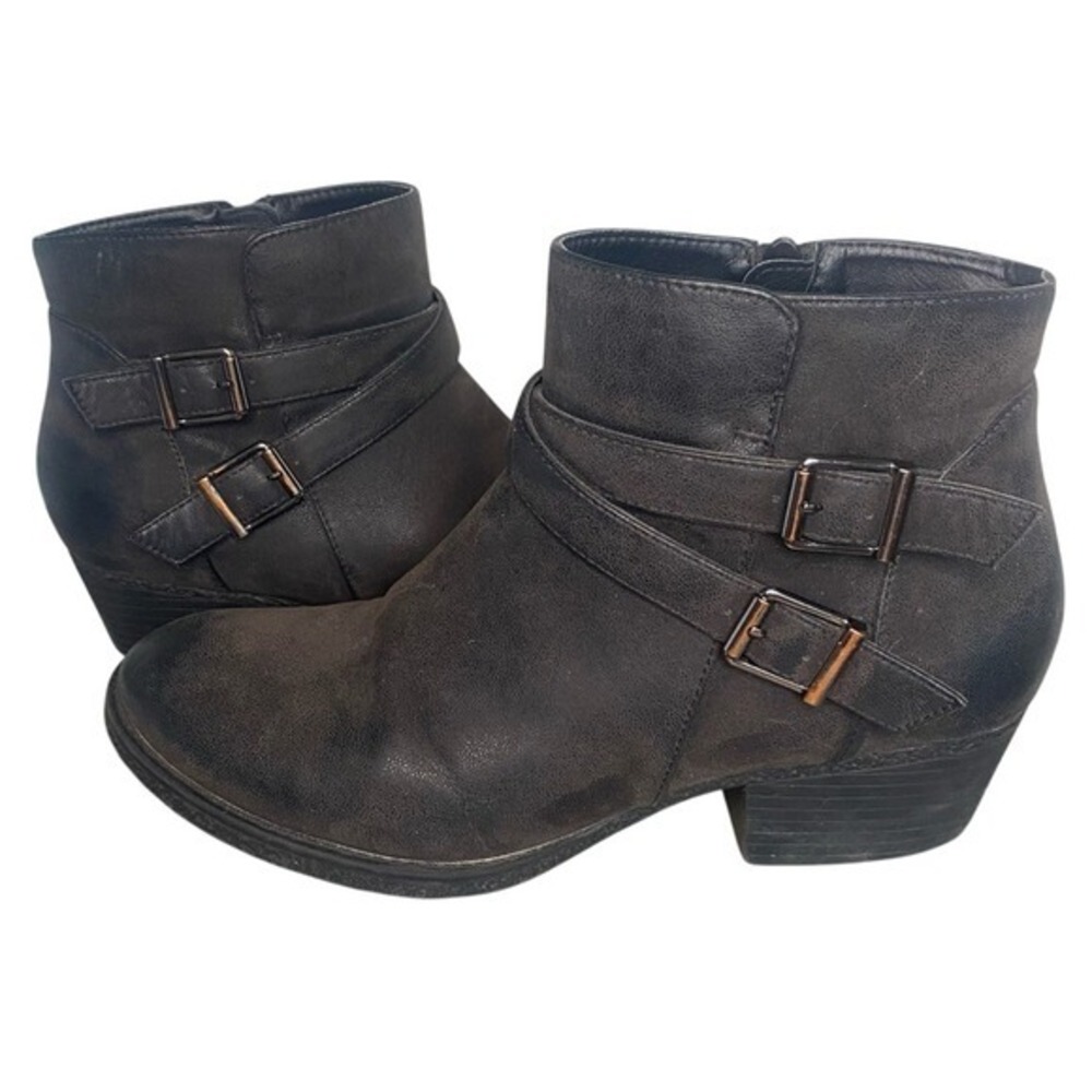 Black Ankle Boots with‎ Buckle Details SZ 10